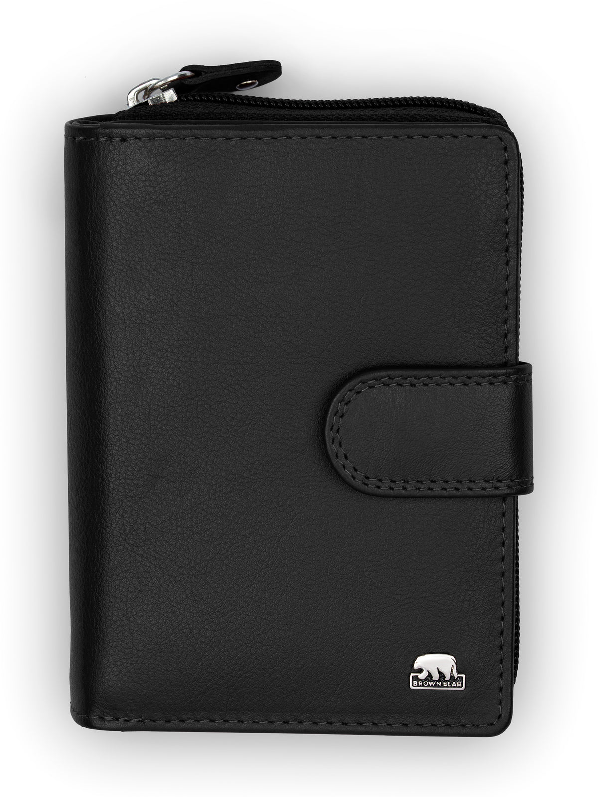 Brown Bear Damenbörse – Zipp-Rundumschutz & Druckknopf – Schwarz