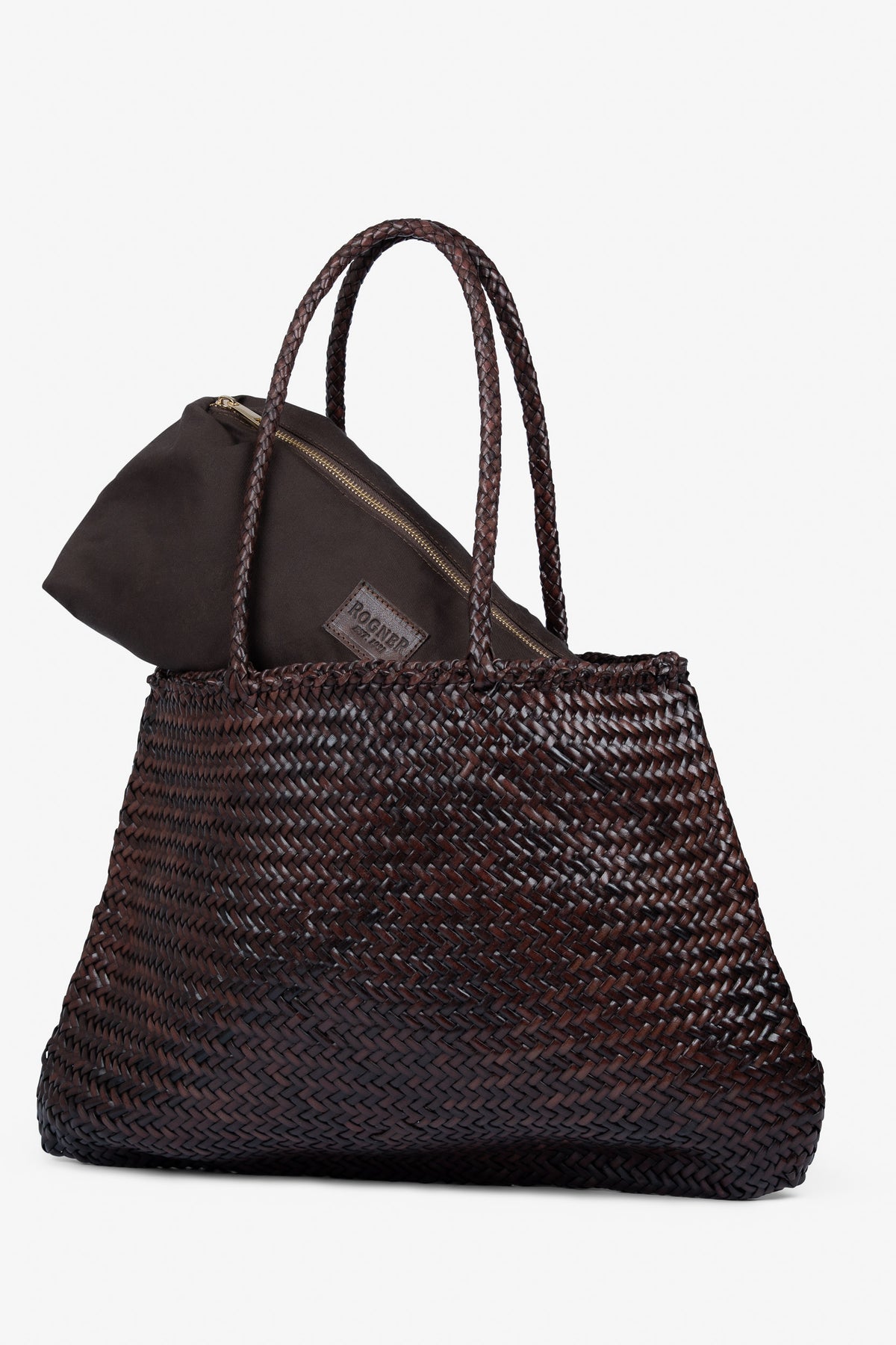 ROGNER „La Sofia“ – Geflochtene Ledertasche mit Innentasche – Dunkelbraun