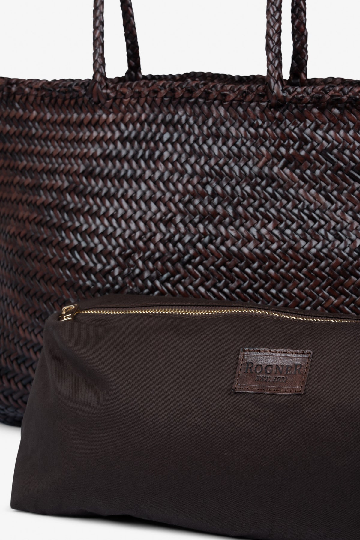 ROGNER „La Sofia“ – Geflochtene Ledertasche mit Innentasche – Dunkelbraun