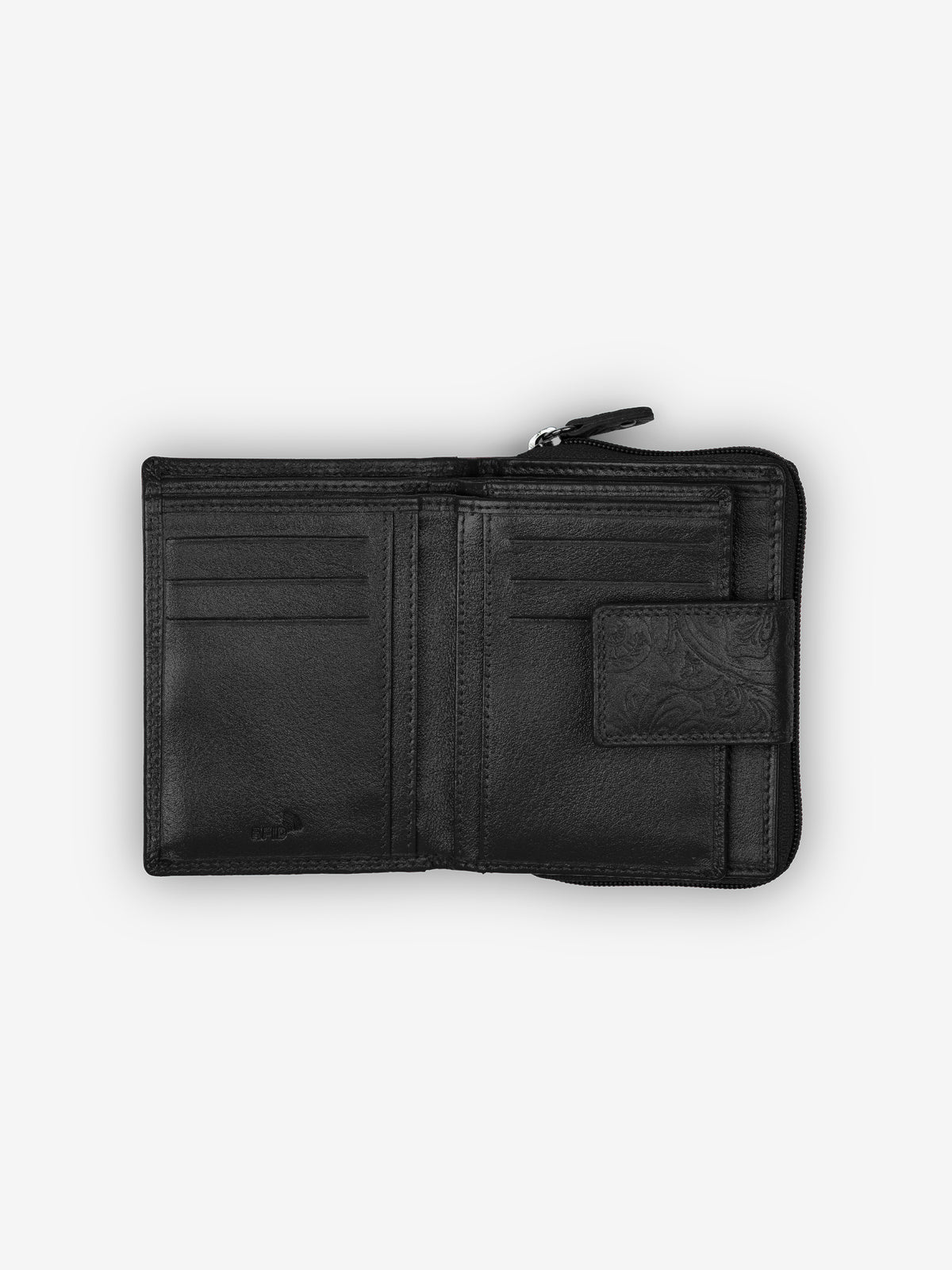 ROGNER Kompaktes Damen Portemonnaie - Flower Print – Schwarz
