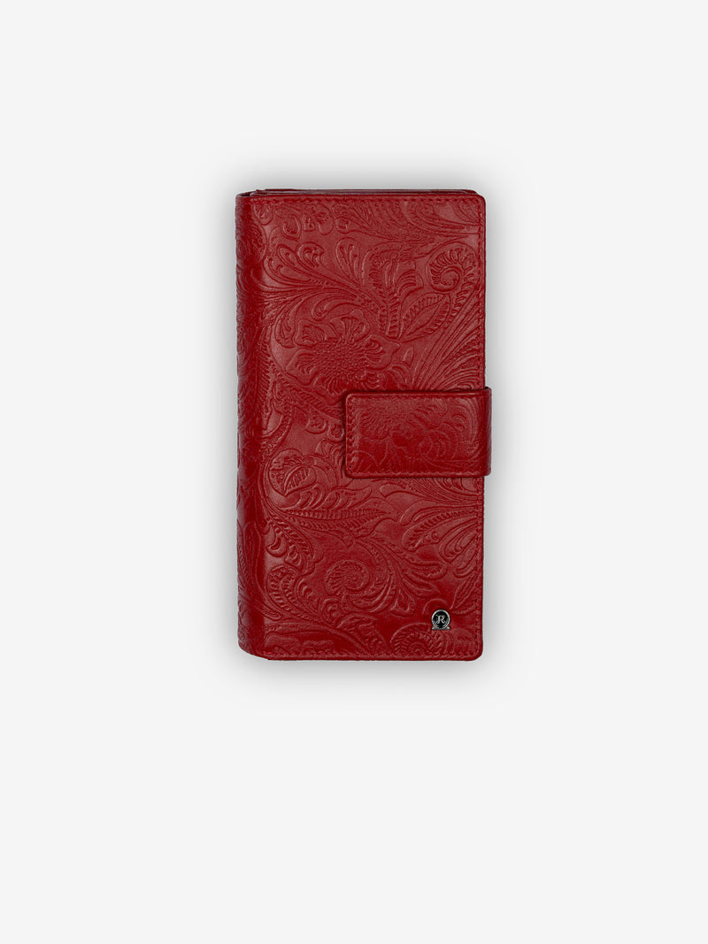 ROGNER Leder Geldbörse Damen XXL – Flower Print – Rot