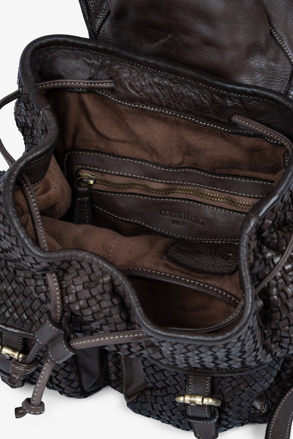 ROGNER "La Sofia" – Eleganter Flechtleder-Rucksack – Dunkelbraun