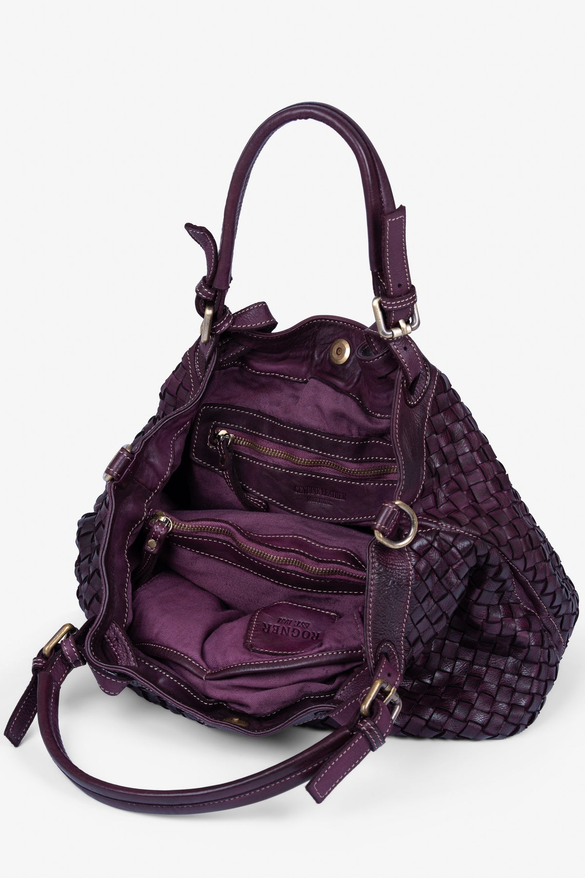 Rogner La Sofia Handgeflochtene Ledertasche aus italienischem Leder – Bordeaux