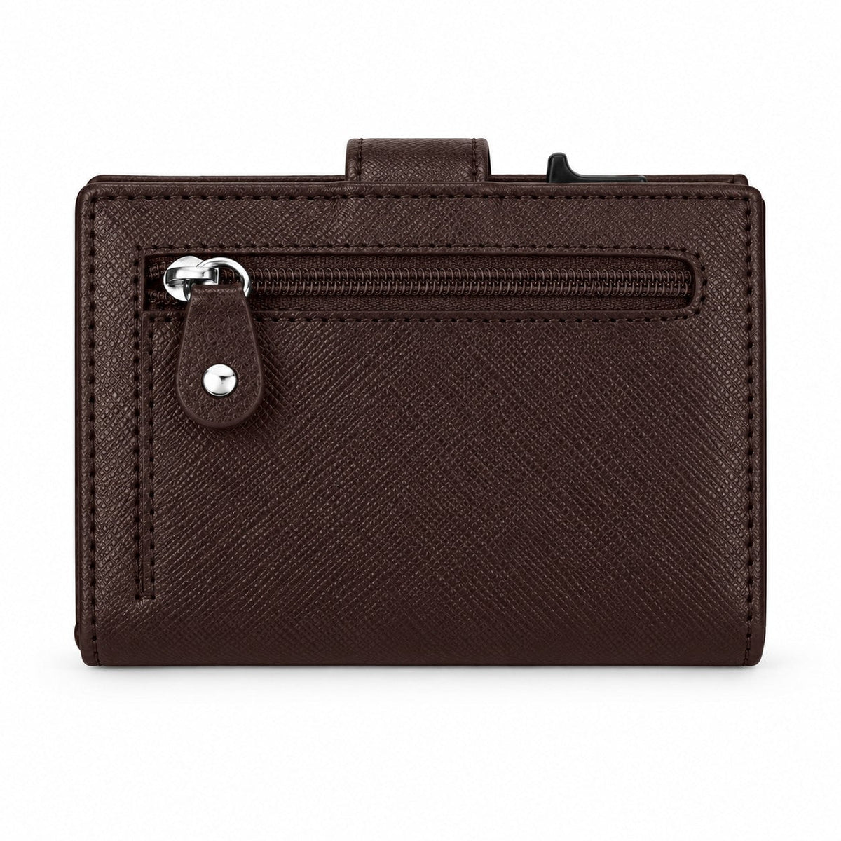 ROGNER ClickWallet in Dunkelbraun Saffiano – Rückseite mit Münzfach