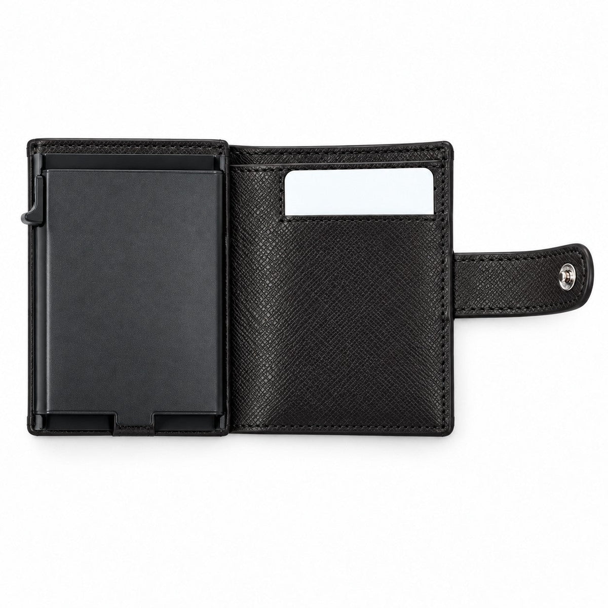 ROGNER ClickWallet in Schwarz Saffiano – Innenansicht mit Kartenfächern