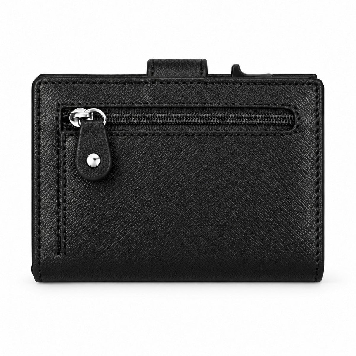 ROGNER ClickWallet in Schwarz Saffiano – Rückseite mit Münzfach