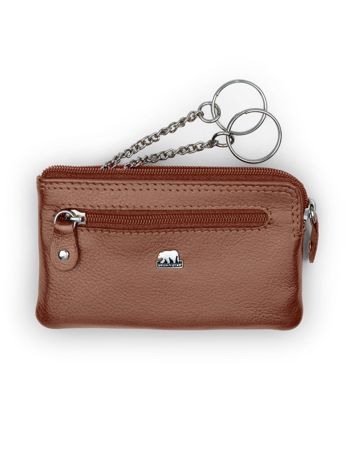 Brown Bear Leder-Schlüsseltasche mit 2 Schlüsselringen – Cognac