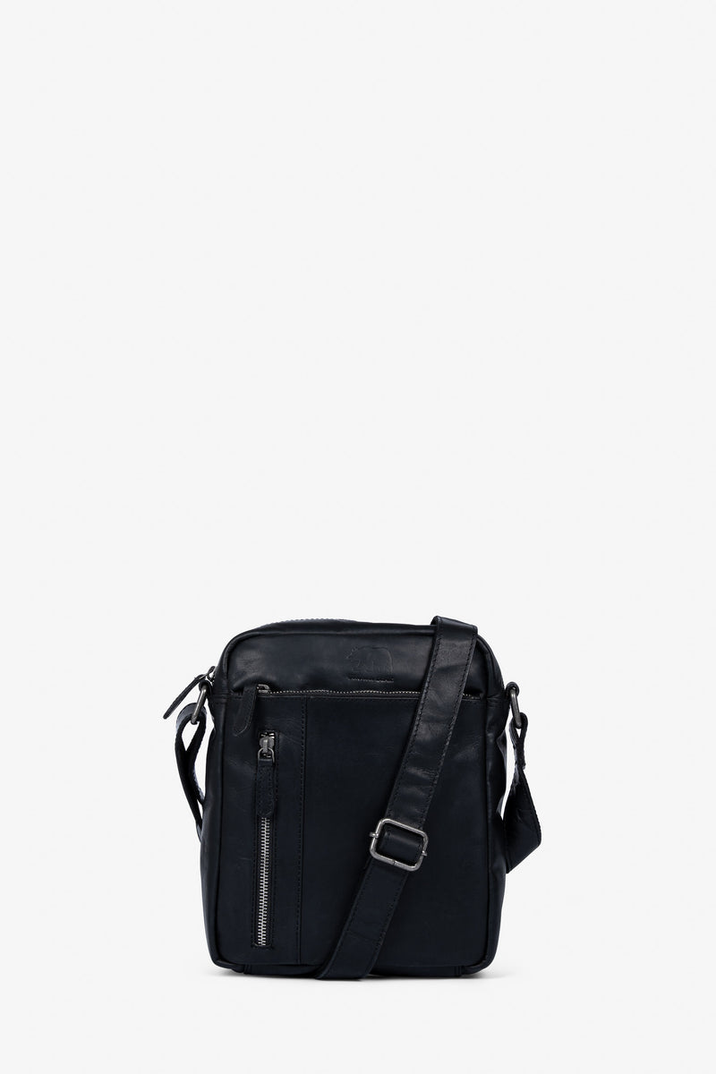 Brown Bear Umhängetasche aus OIL PULL Rindsleder – Unisex Ledertasche – Schwarz