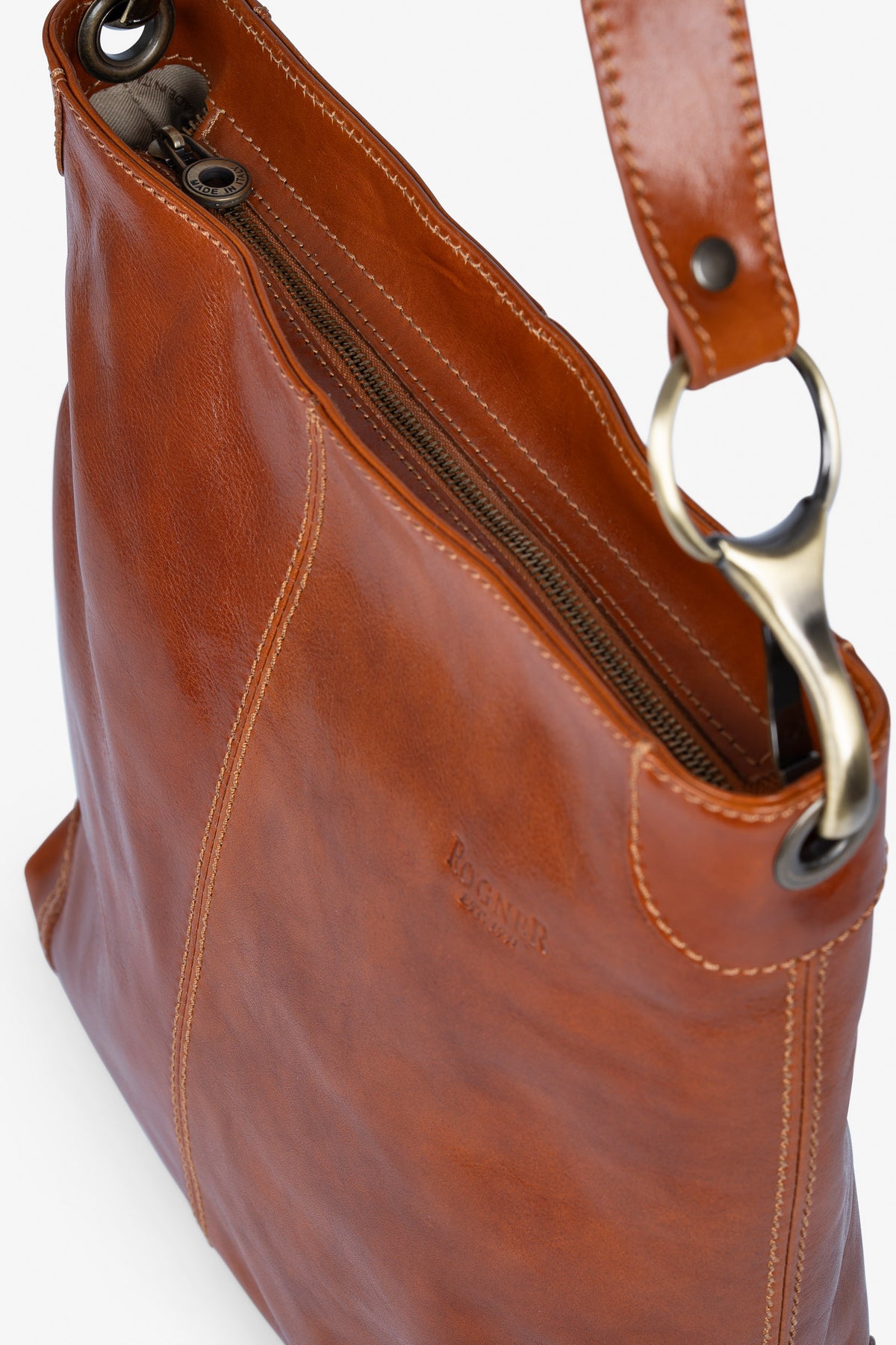 ROGNER -  Shopper aus italienischem Leder – Elegante Schultertasche – Cognac