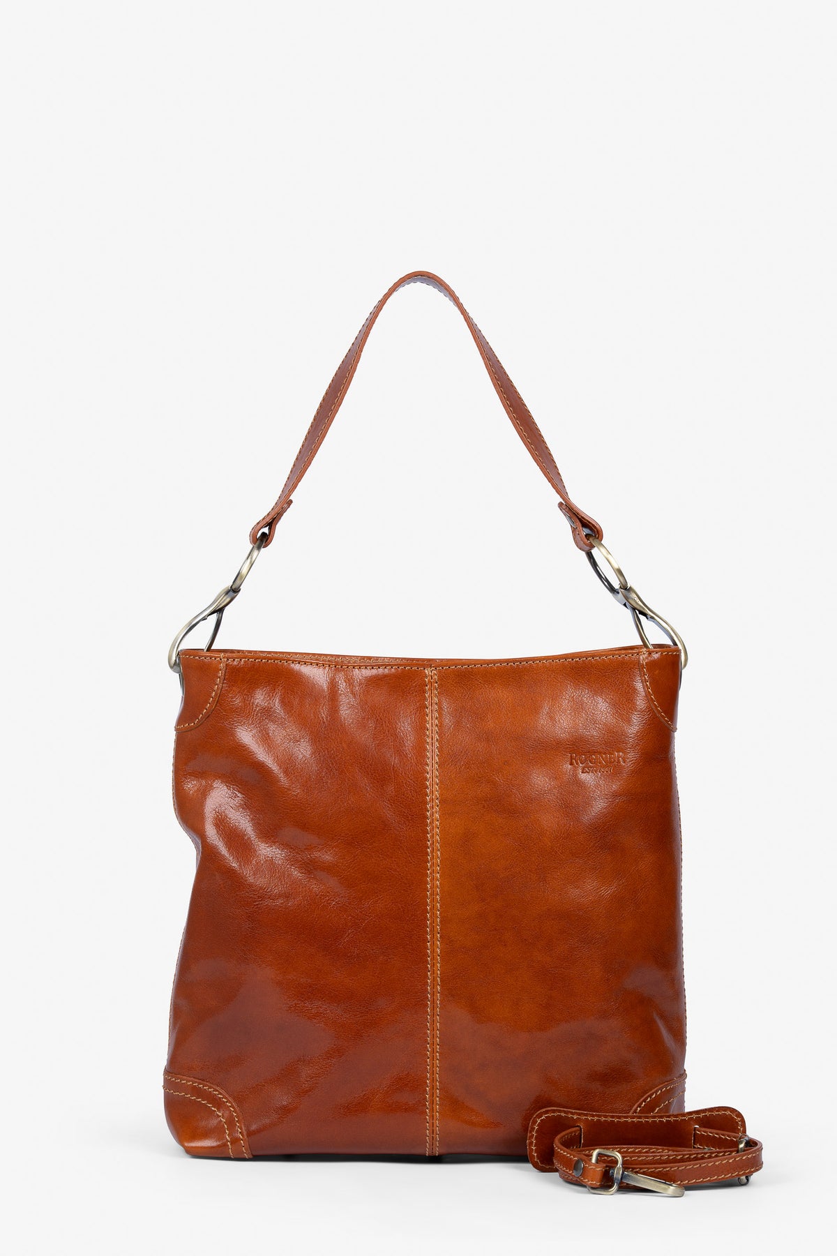 ROGNER -  Shopper aus italienischem Leder – Elegante Schultertasche – Cognac