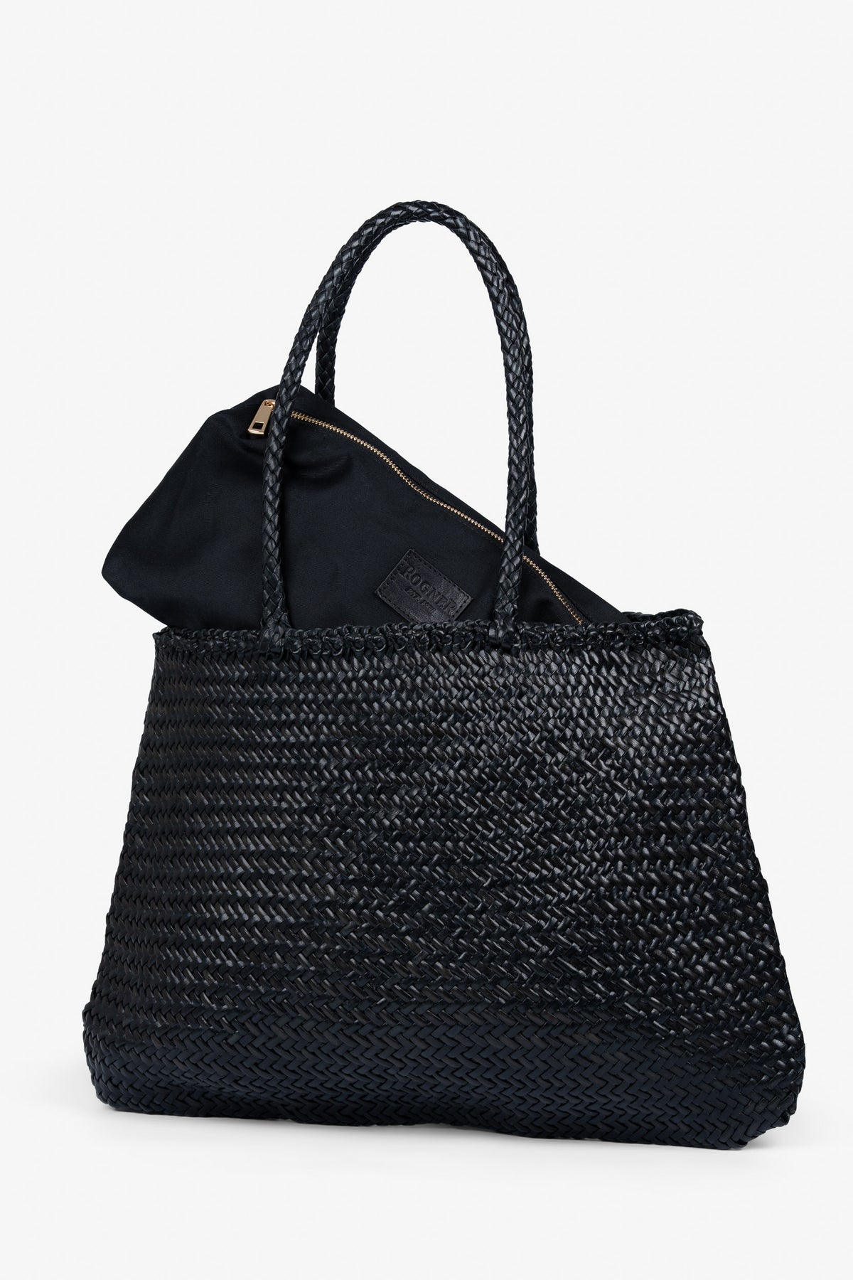 ROGNER „La Sofia“ – Geflochtene Ledertasche mit Innentasche – Schwarz