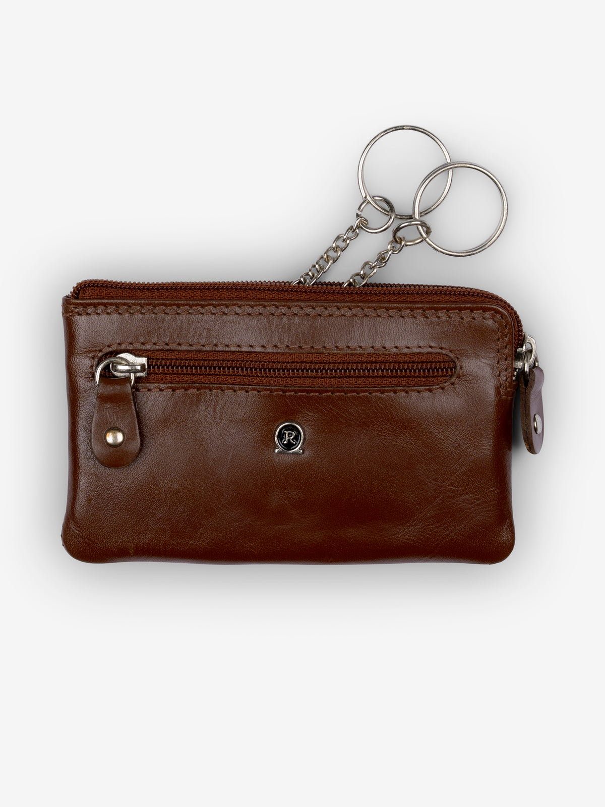 ROGNER Schlüsseletui mit 2 Ringen & Zippfach – Cognac