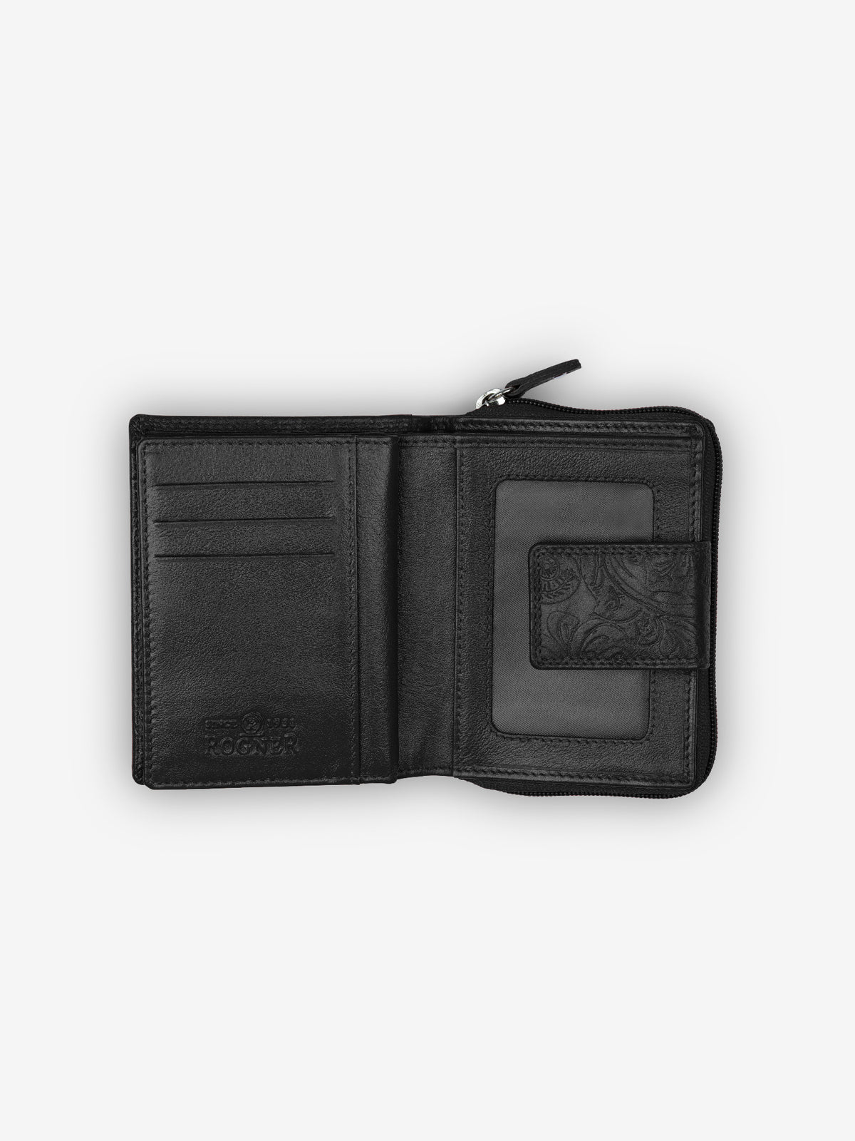 ROGNER Kompaktes Damen Portemonnaie - Flower Print – Schwarz