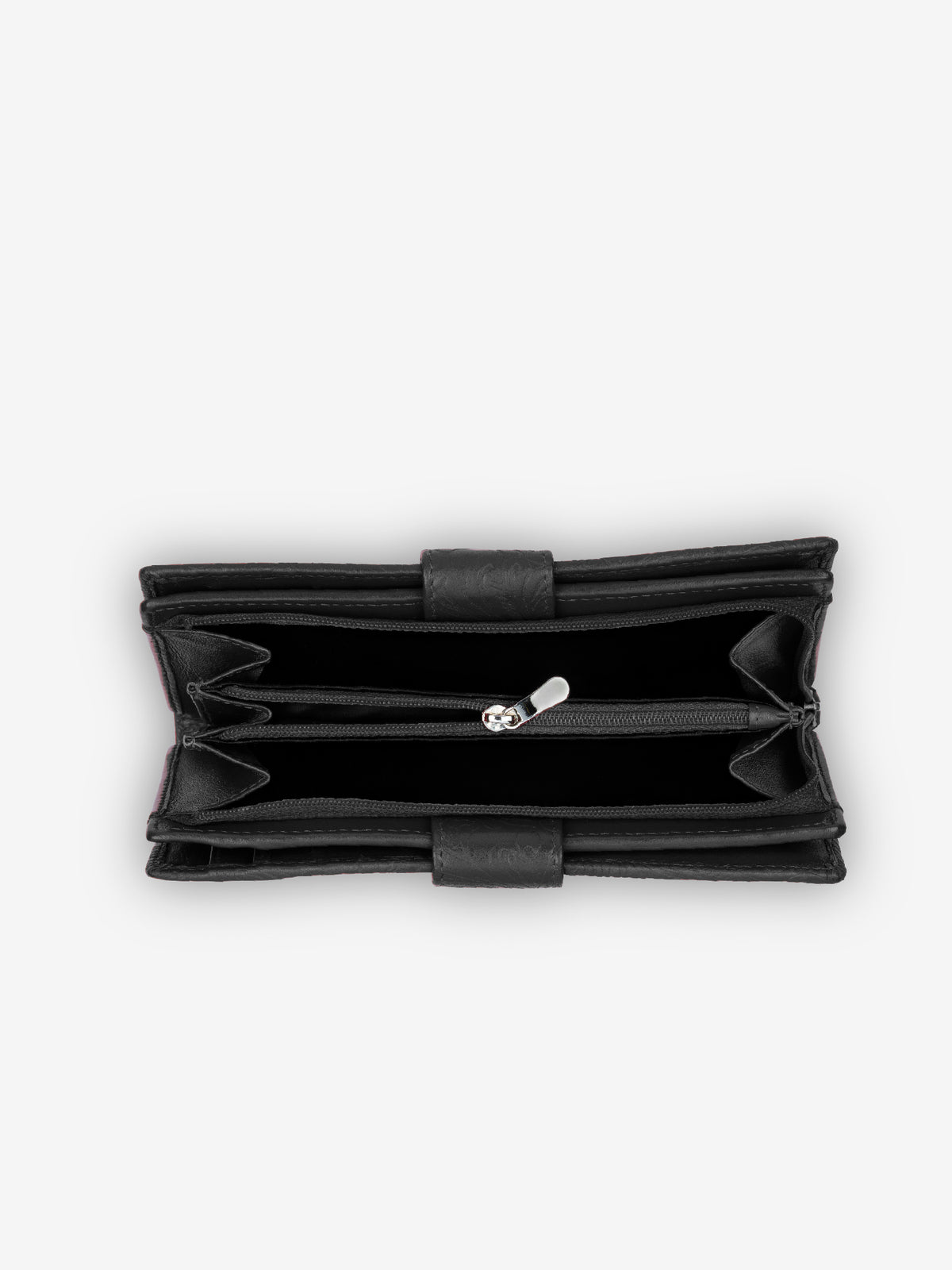 ROGNER Leder Geldbörse Damen XXL – Flower Print – Schwarz