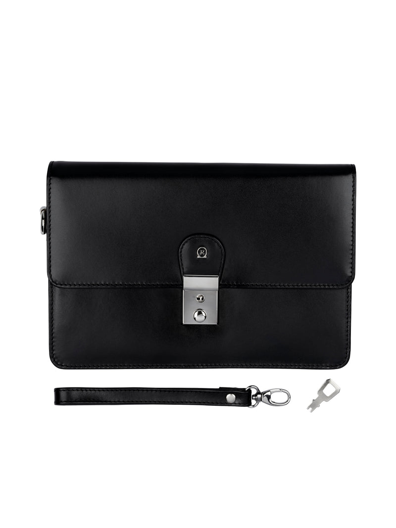 Rogner Herrenhandtasche aus Leder – Kompakt & Abschließbar – Schwarz