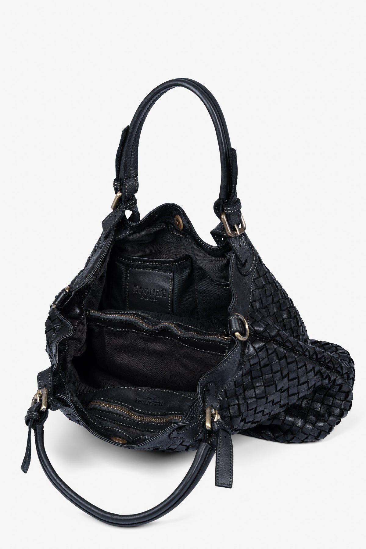 Rogner La Sofia Handgeflochtene Ledertasche aus italienischem Leder – Schwarz