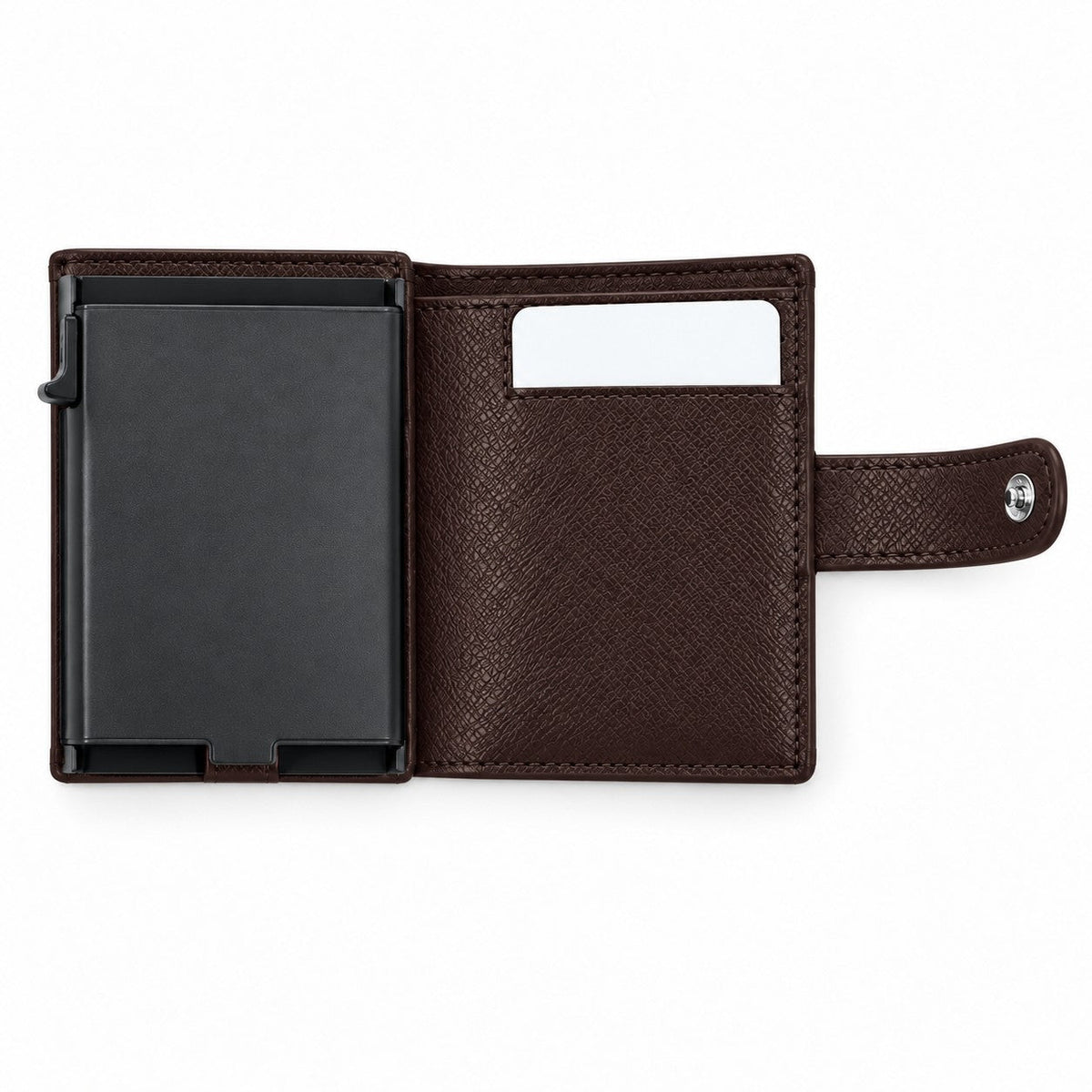 ROGNER ClickWallet in Dunkelbraun Saffiano – Innenansicht mit Kartenfächern