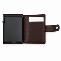 ROGNER ClickWallet in Dunkelbraun Saffiano – Innenansicht mit Kartenfächern