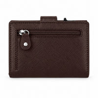 ROGNER ClickWallet in Dunkelbraun Saffiano – Rückseite mit Münzfach