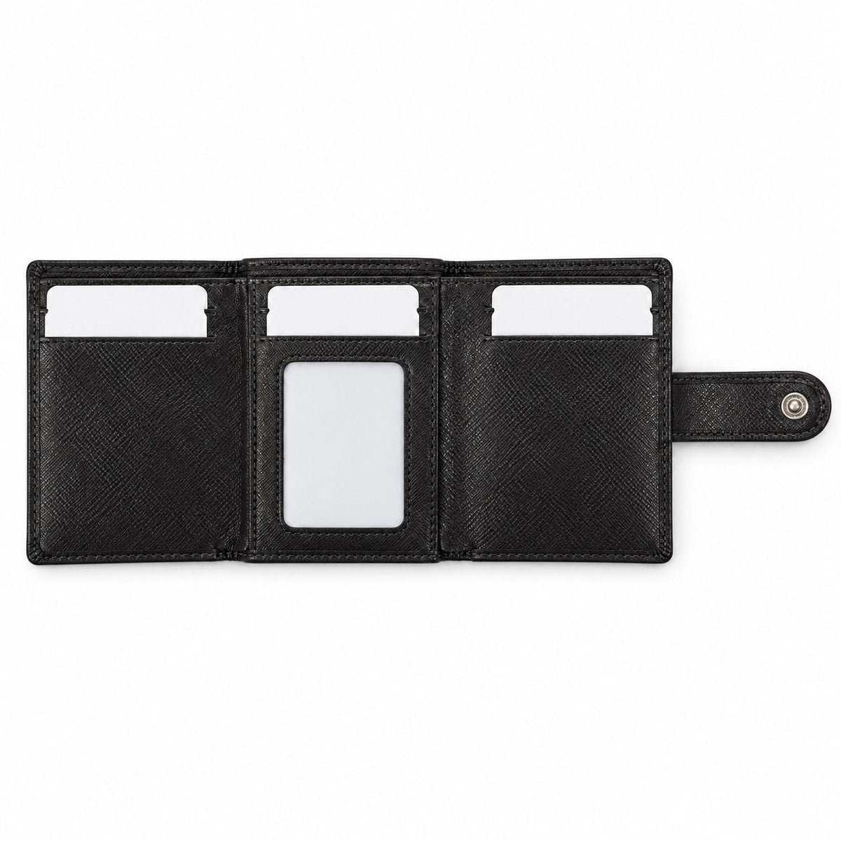 ROGNER ClickWallet in Schwarz Saffiano – aufgeklappt