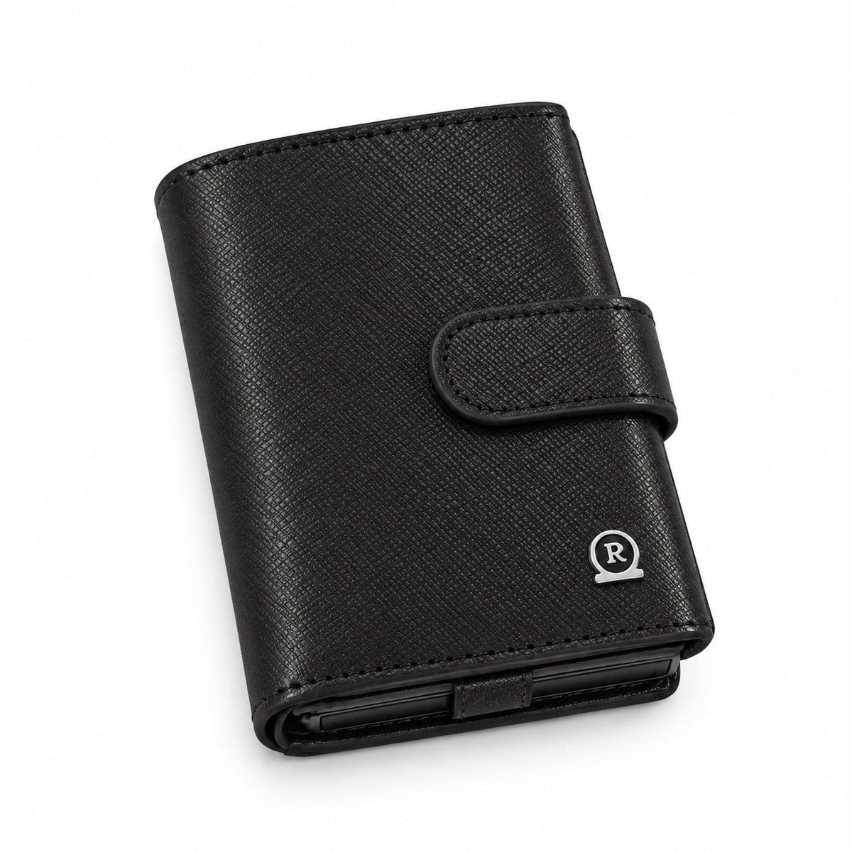 ROGNER ClickWallet in Schwarz Saffiano – schräg von vorne
